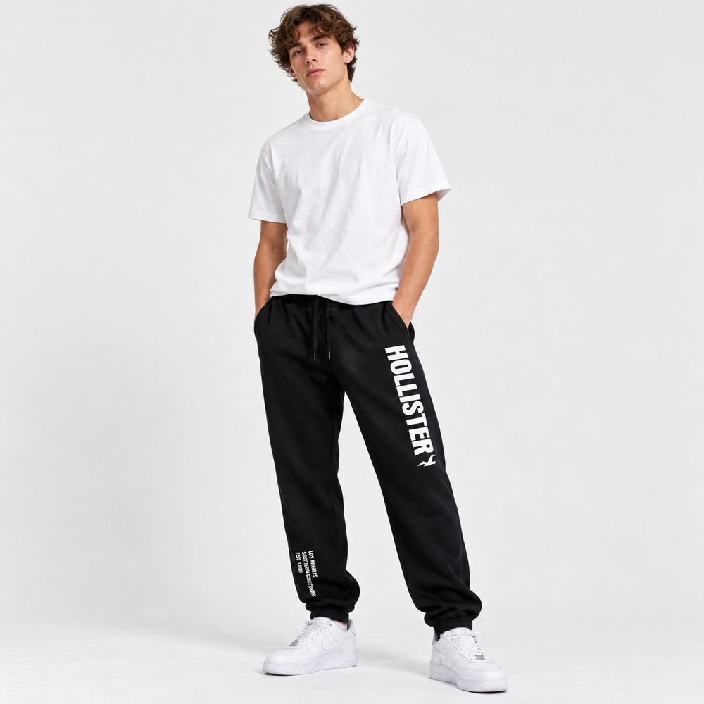 Hollister Sweatpants Men's Fleece Jogger Black Cotton-Polyester Size M